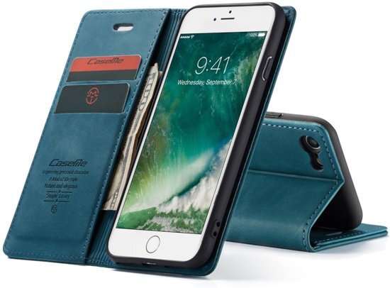 CaseMe iPhone 8 / 7 Retro Wallet Case - Blauw voor iPhone 7, iPhone 8 blauw