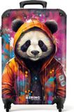 NoBoringSuitcases.com Kinderkoffer Jongen Kindertrolley Graffiti Panda Handbagage Koffer Lichtgewicht Reiskoffer Trolley Kinderen Rolkoffer met Wieltjes Oranje ABS Hardcase 36L TSA Cijferslot
