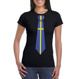 Bellatio Decorations Zwart t-shirt met Zweedse vlag stropdas dames - Zweden supporter M