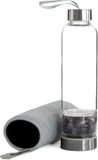 Intirilife Waterfles met geneeskrachtige stenen en Grijze tas - Amethist - 400 ml