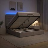 vidaXL Ottomanbed met matras en LED-verlichting, taupekleurig, 140 x 190 cm, met stoffen bekleding
