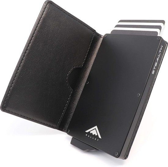 Stealth Wallet Minimalistische portefeuille met pop-up kaarthouder, in geschenkdoos, van licht en dun aluminium, creditcard-etui met RFID-/NFC-blokkering, Minimalistisch