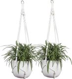 Merkloos Set van 2 extra lange macramé plantenhangers van 114 cm - Boho decoratief katoenen touw - Hanglamp plantenhouder voor binnen en buiten - Balkon, tuin en huis decoratie