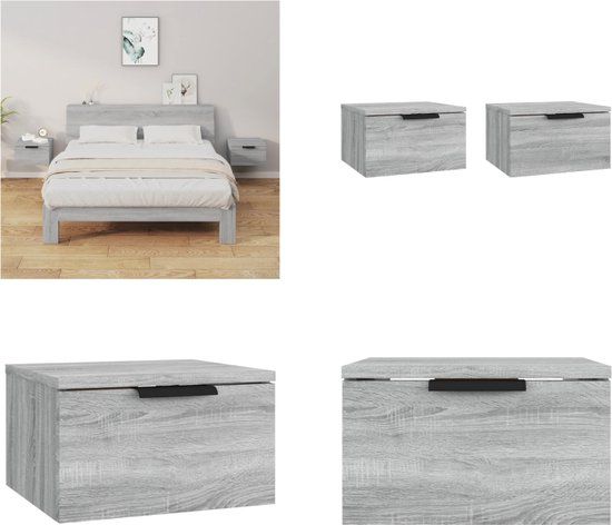vidaXL Nachtkastjes - Set van 2 - Wandgemonteerd - 34x30x20 cm - Grijs Sonoma Eiken