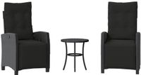 vidaXL 3-delige Bistroset met Kussens, Zwart, Polyrattan