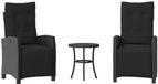 vidaXL Bistroset de 3 pièces avec coussins, noir, polyrotin