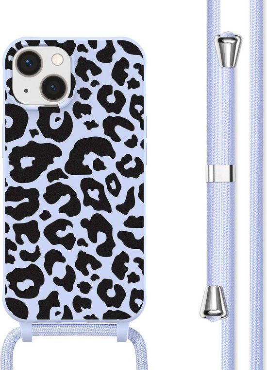 iMoshion Hoesje iPhone 13 - Siliconen Back Cover met Koord - Animal Lila