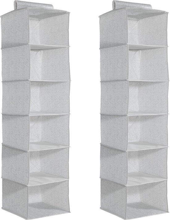 Navaris set stoffen kleding opbergers - 2 stuks - 6-vaks hangkast - 30 x 30 x 126 cm - Grijs