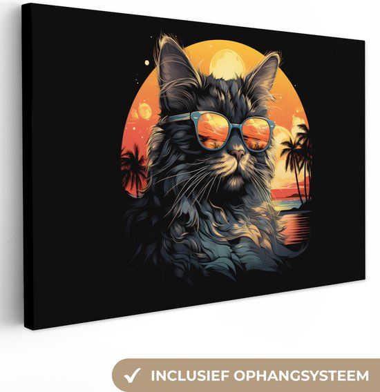 OneMillionCanvasses Canvas schilderij 180x120 cm - Retro Kat Bril