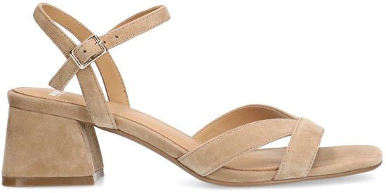 Manfield Dames Beige Suède Sandalen met Hak Maat 37