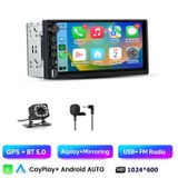 Hexinex 2DIN autoradio met draadloze Carplay en Android Auto, Bluetooth, aansluiting voor achteruitrijcamera, 7-inch display