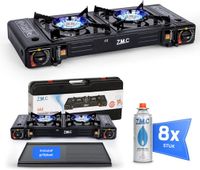 ZMC Campinggasfornuis 2-pits 2,5 kW incl. adapter voor LPG-aansluiting + opbergkoffer