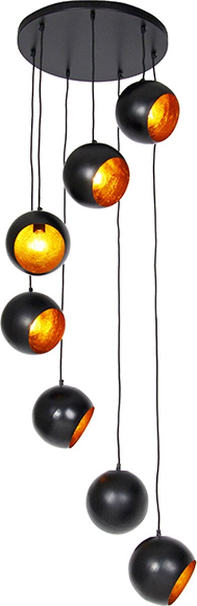 QAZQA crooked cluster - Moderne Hanglamp - 7 lichts - Ø 50 cm - Zwart - Woonkamer