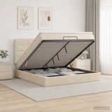 vidaXL Ottomaans Bed met Matras en LED Crèmekleurig 140 x 200 cm Stof