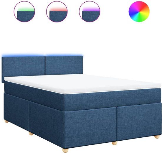 vidaXL Boxspring met matras stof blauw 160x200 cm