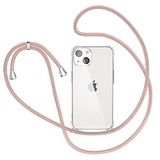 Hoes XTCASE Telefoonketting voor iPhone 13, hoes voor mobiele telefoon met band, transparante beschermhoes stootvast - koord met case om om te hangen in roségoud