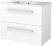 Basic Line Start 46 Badkamermeubelset - 80 x 46 cm - Met Grepen - 2 Lades - Keramische Wastafel - 1 Kraangat - Ice White