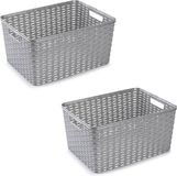 Plasticforte Opbergmand - 4x - Kastmand - rotan kunststof - zilver - 18 Liter - 29 x 39 x 20 cm