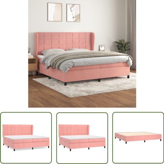 vidaXL Boxspring met matras fluweel roze 200x200 cm