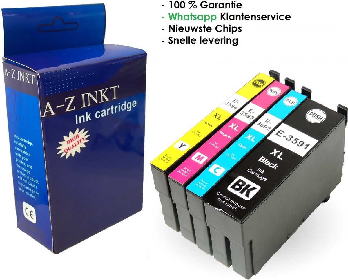 AtotZinkt inktcartridges voor Epson 35 XL / Epson 35XL, multipack van 4 kleuren 1 x BK, C, M en Y voor Epson WorkForce Pro WF-4740, WF-4730, WF-4720, WF-4725 mét chip