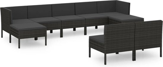 vidaXL 9-delige Loungeset met kussens poly rattan zwart