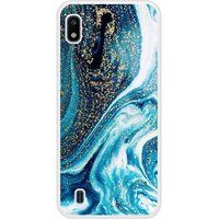 Samsung Galaxy A10 Marbre bleu paillete Verstevigd hoesje met sublimatie bedrukking