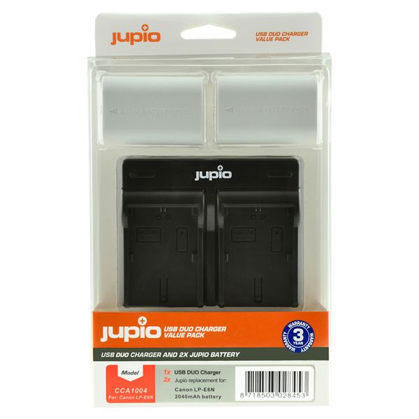 Jupio Kit: 2x LP-E6N *ULTRA* 2040mAh Batteries + USB Dual Charger for Canon Cameras