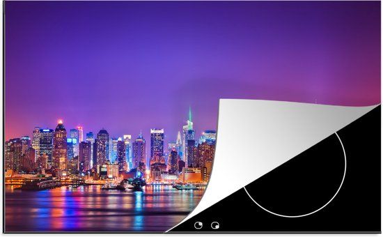 KitchenYeah® Inductie beschermer 77x51 cm - New York Skyline - Paars - Inductie kookplaat accessoire