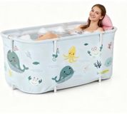 Merkloos PromoHome Opvouwbare badkuip voor volwassenen 140x50x55 cm draagbaar met kussen en rugleuning SPA bad vrijstaand oceaanstijl
