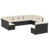vidaXL Loungeset met Kussens, Poly Rattan, Zwart