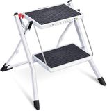 Merkloos / Sans marque Wan GmbH Opvouwbare Trapladder 2 Treden Draagbaar-Groot Platform-Stalen Huishoudtrap-Opstapje Thuis Keuken-Wit