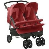 vidaXL Poussette à Deux Places Landau Double Pliable Bébé Enfants Voyage Parc Extérieur Promenade Repose-pied Réglable Rouge Acier