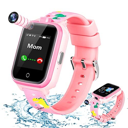 OKYUK 4G Kids Smart Horloge voor Jongens Meisjes, 2022 Waterdichte Veilige Smartwatch, GPS Tracker Calling SOS Camera WiFi, voor Kinderen Studenten 4-10Y Verjaardag (roze T13)