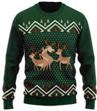 JAP Christmas Kersttrui (maat XL) - 100% Gerecycled - Kriebelt niet - Kerstcadeau volwassenen - Foute Kersttrui dames en heren - Drie neukende rendieren - Groen