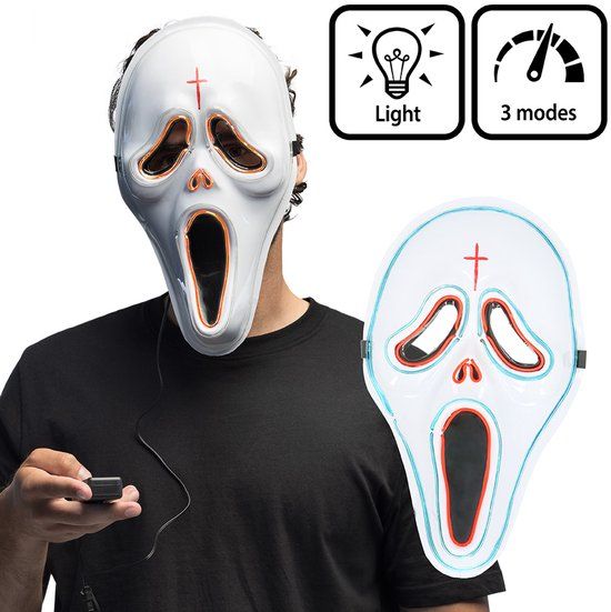 Boland LED masker Spook Wit - Volwassenen - Verkleedaccessoire