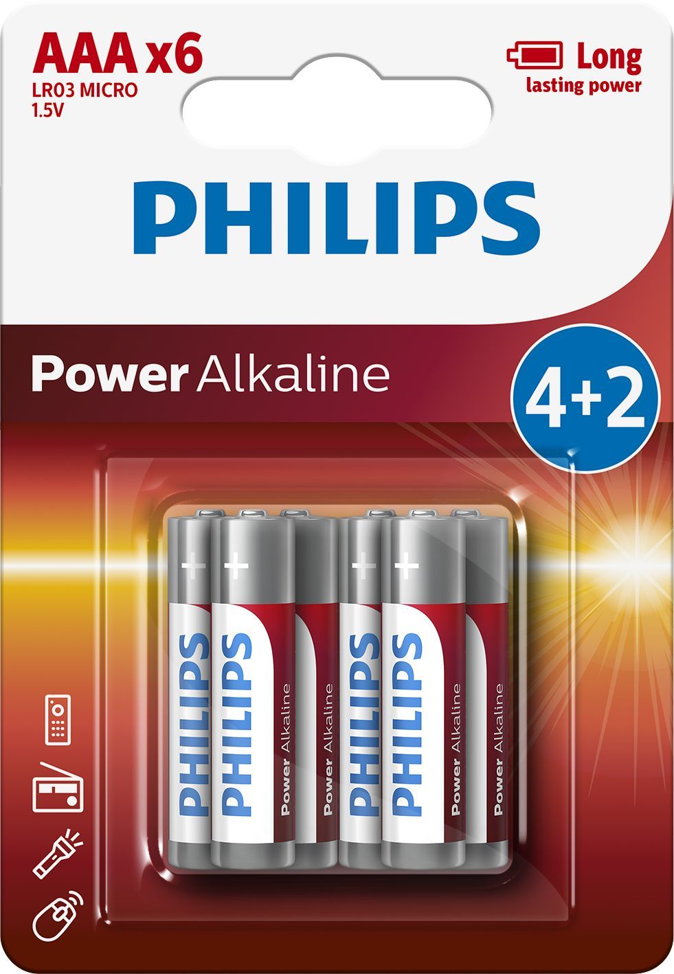 Philips Power Alkaline Batterijen LR03 - 6 stuks