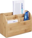 Merkloos Relaxdays Bureau organizer bamboe - 5 vakken - pennenbakjes - brievenvak - 15 x 23 x 10 cm