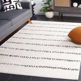 Safavieh Melody Collection Gestreept tapijt voor woonkamer, eetkamer, slaapkamer, laagpolig, ivoor, zwart, 122 x 183 cm