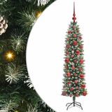 vidaXL Kunstmatige slanke kerstboom Groen en Wit 120 cm