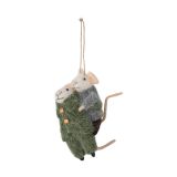 Bloomingville Suspension de sapin de Noël Peo laine 2 pièces Vert-gris, 11 cm