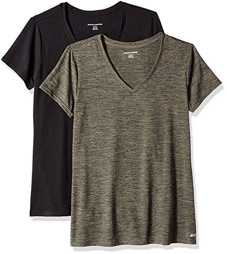 Amazon Essentials Dames Tech Stretch T-shirt - 2-Pack - Olijfgroen Ruimteverf/Zwart - XL