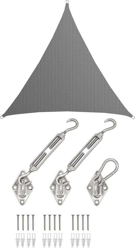 AMANKA 6x6x6 UV Zonnezeil Driehoek - Grijs - Waterdoorlatend - Met stalen bevestiging
