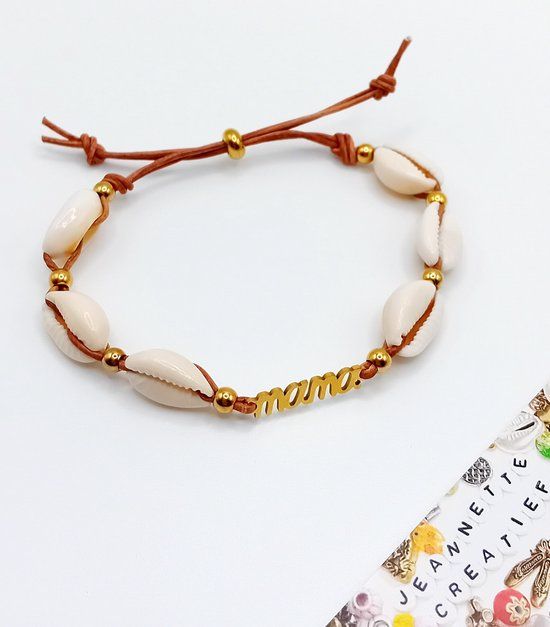Jeannette-Creatief® - Beach Schelpen Kauri Armband Leer Mama - Geboorte - Kraamcadeau
