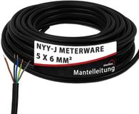 siwitec Kalitec NYY-J 5x6 mm² ondergrondse kabel, hoogspannings PVC ondergrondse kabel in zwart, 25 meter