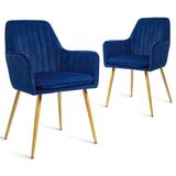 CangLong Set van 2 eetkamerstoel stijlvolle fluwelen accent fauteuil voor woonkamer eetkamer, fluweel gestoffeerde keukenstoelen met gouden metalen poten, marineblauw
