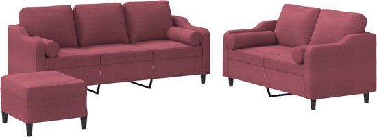 vidaXL 3-delige Loungeset met kussens stof wijnrood