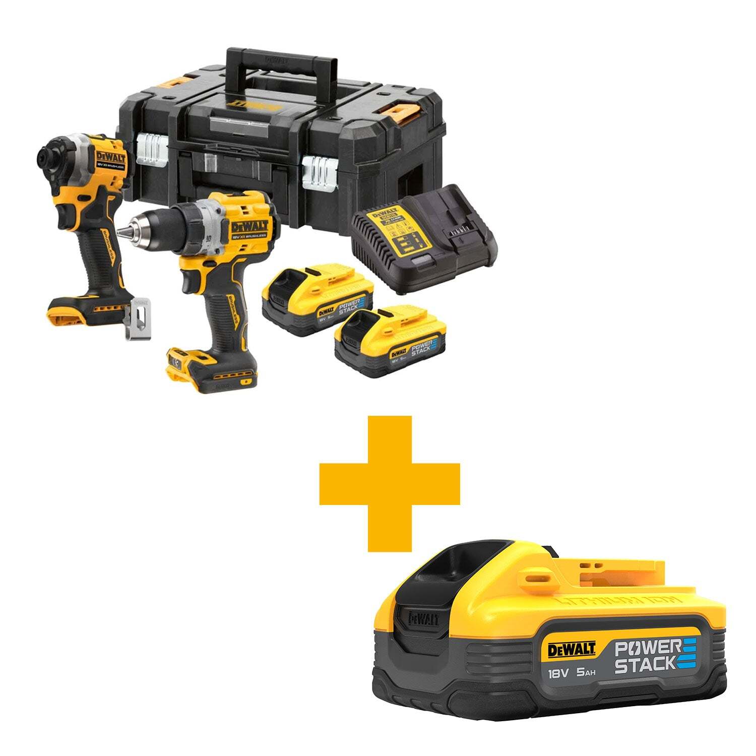 DeWALT DCK2051H2T Accu Combiset DCD800 + DCF850 18V 5.0Ah POWERSTACK in TSTAK