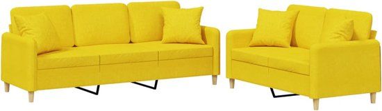 vidaXL 2-delige Loungeset met kussens stof lichtgeel