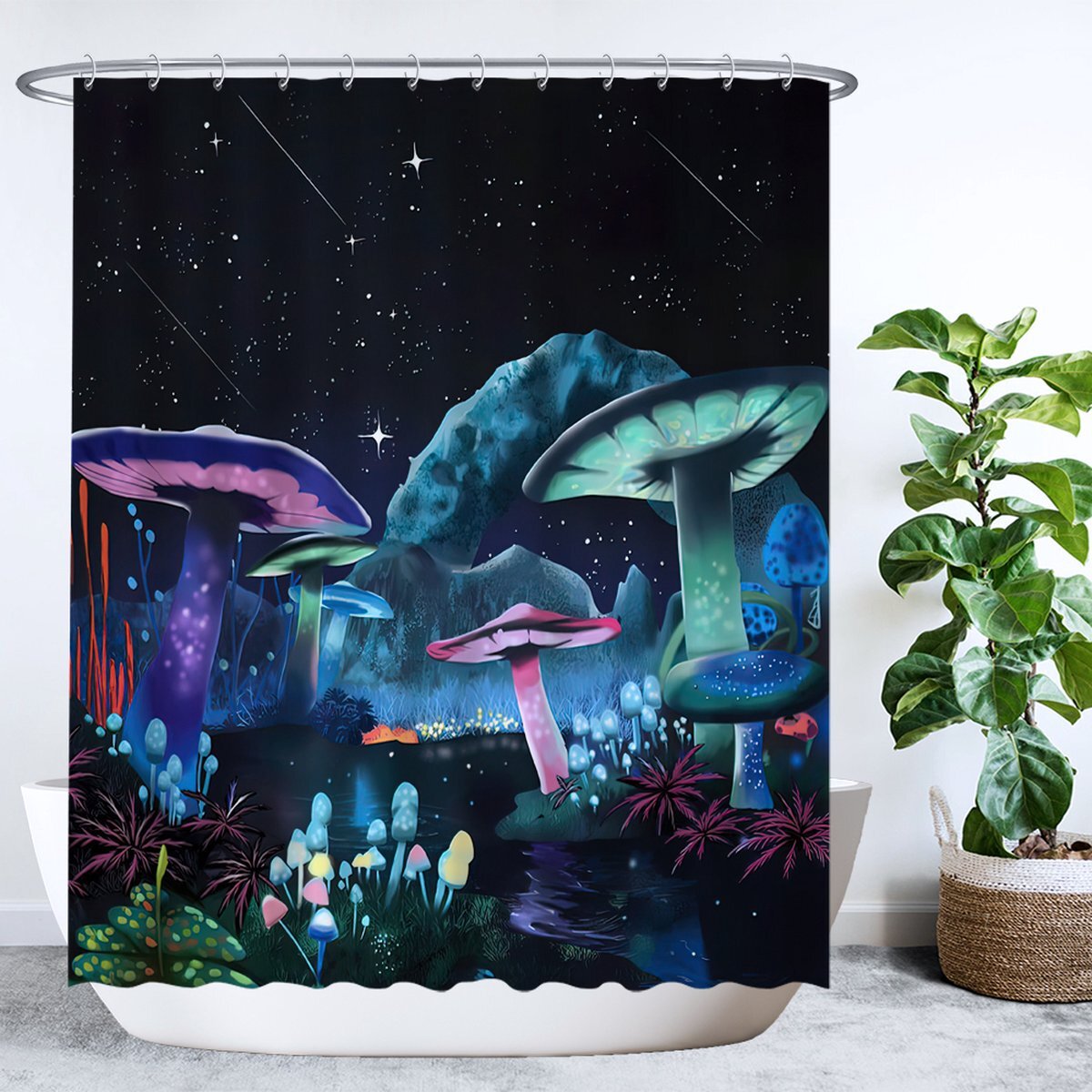 Ulticool Douchegordijn - Paddestoel Mushroom Psychedelisch Trippie Bohemian - 180 x 200 cm - met 12 ringen