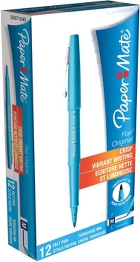 Paper Mate Flair-viltstiften | Medium punt (0,7 mm) | Turkoois | 12 stuks